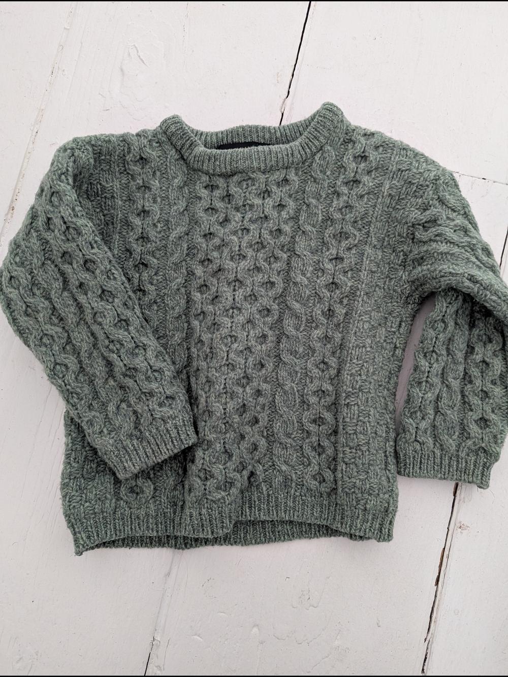 Kids 100% Merino Wool Cable-Knit Sweater in Sage Green